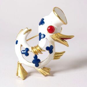 1968 Very Rare TRIFARI Precious Pets Duck Sailor Brooch – Gold-Tone & Enamel